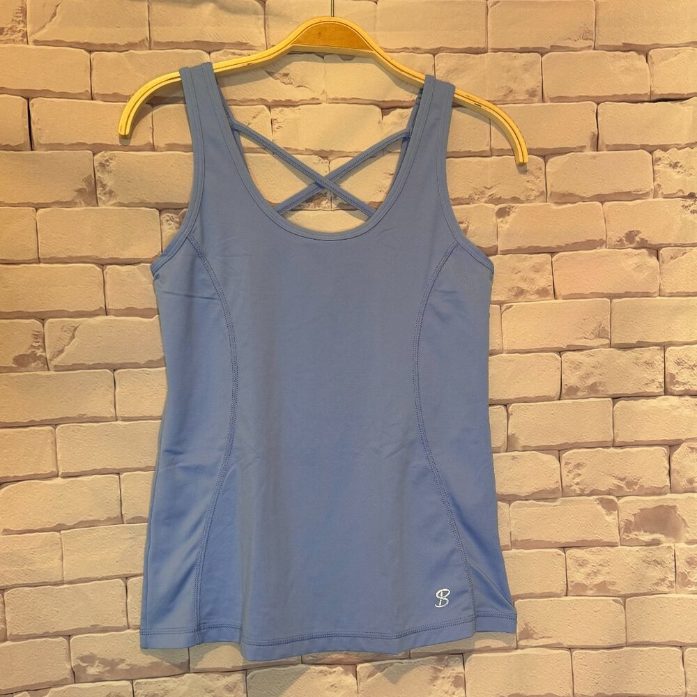 Sofibella Women's Scoop Neck X Back Tennis Pickleball‎ Tank Top Iris Small